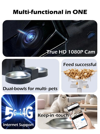 8L Automatic Cat Feeder With 1080p Camera Video WiFi Cat Food Dispenser Pet Smart Voice Recorder Remote Control Pet Auto Feeder