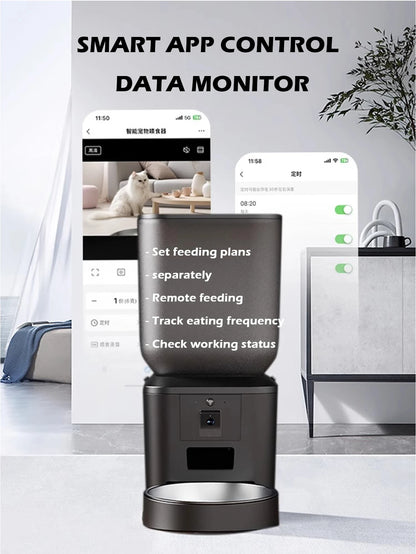 8L Automatic Cat Feeder With 1080p Camera Video WiFi Cat Food Dispenser Pet Smart Voice Recorder Remote Control Pet Auto Feeder